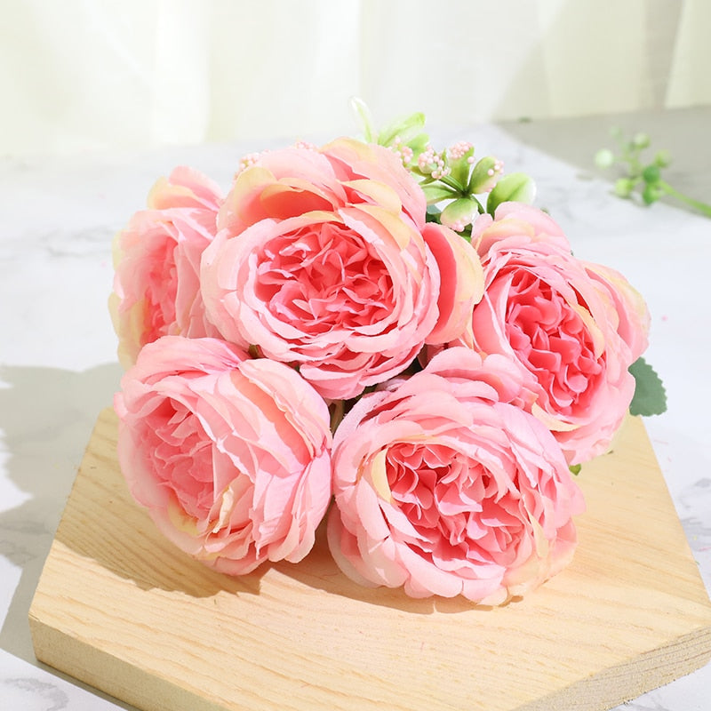 Beautiful Rose Peony Artificial Silk Flowers Small White Bouquet Home Party Winter Wedding Decoration Fake Flowers