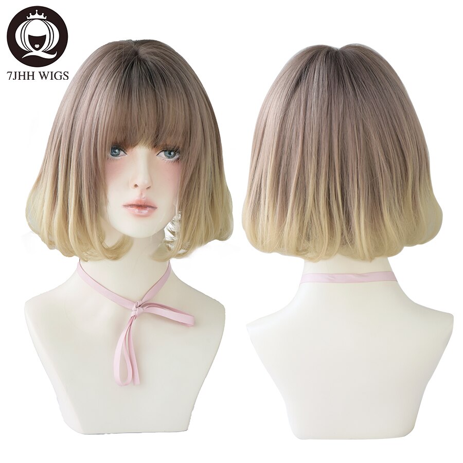 WIGS Black Short Bob Wig for Girl Daily Wear Synthetic Wig Natural Supple Summer Heat resistant Wig With Bangs