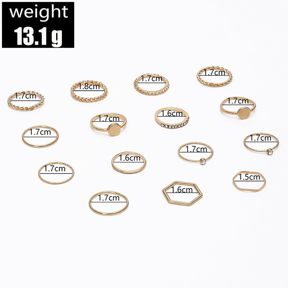 Boho Crystal Joint Ring Set For Women Geometric Knuckle Finger Rings Female Wedding Party Jewelry