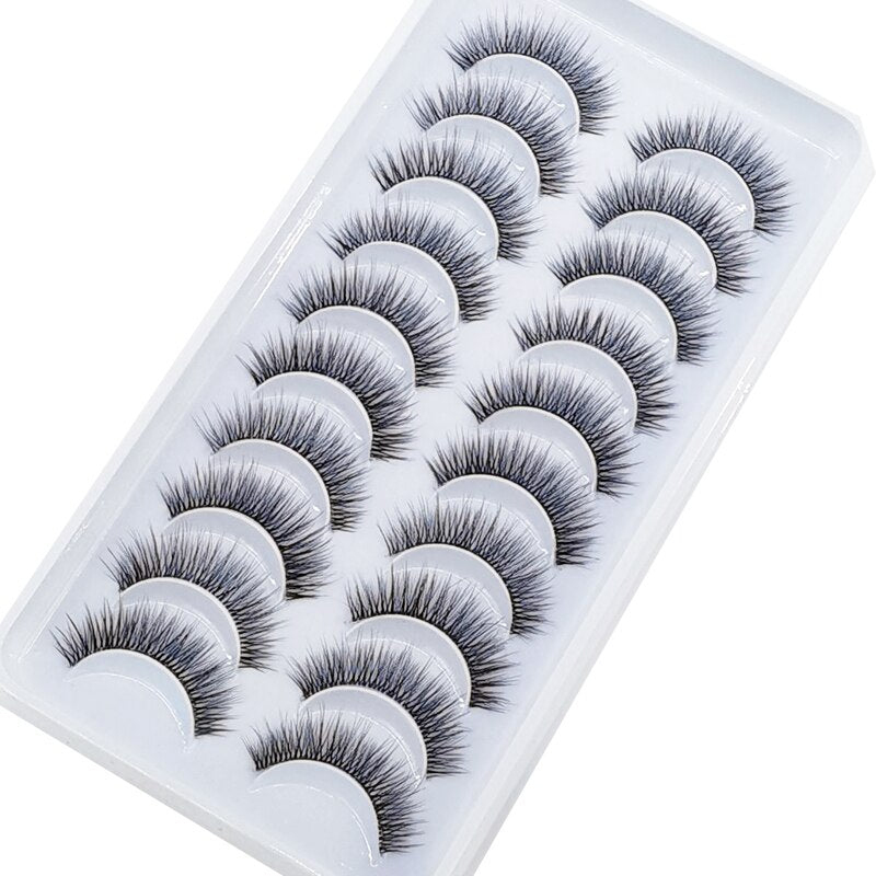 Invisible band Lashes 10 Pairs 3D Faux Mink Lashes Natural short Transparent Terrier Lashes Clear Band Soft Eyelashes Extension