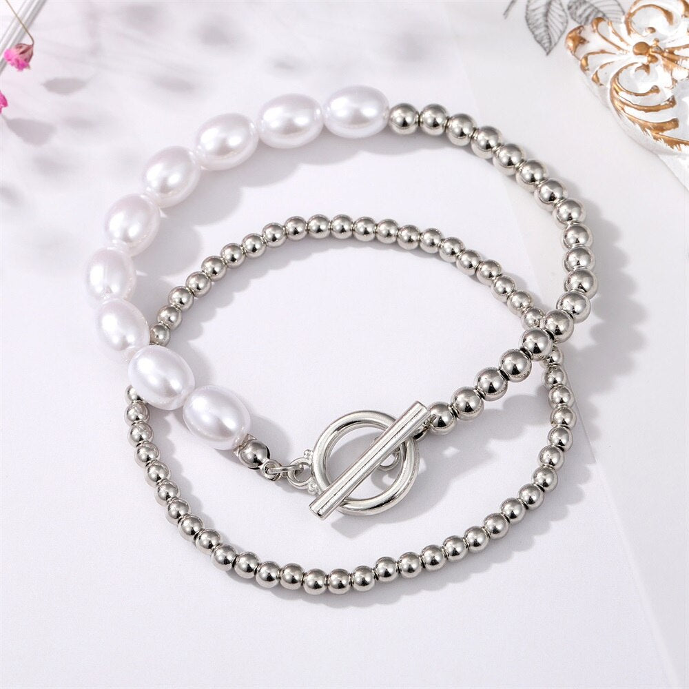 Bohemian Gold Color Angel Bracelets for Women Boho Jewelry Geometric Layered Pearl Hand Chain Charm Bracelet Set