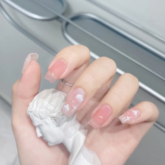 Press on False with Designs Set Cartoon Animal Decal Fake Nails Art Heart Point Full Cover Artificial Short artificial Nail Tips