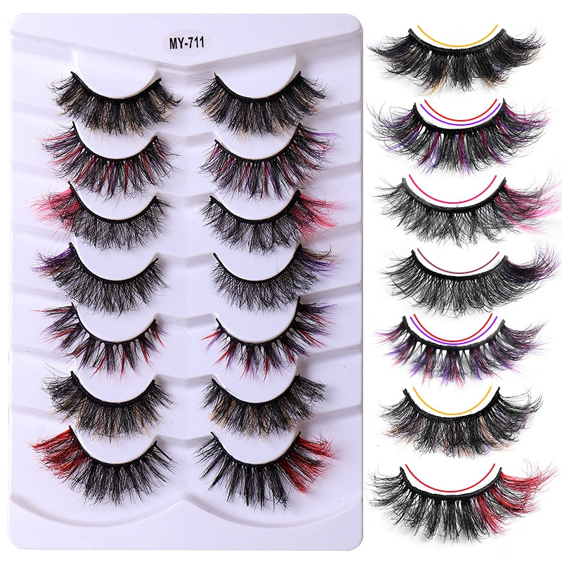7pairs Colored Lashes 22 Styles 3d Mink Lashes Dramatic Colorful Natural Eyelashes Extension Fake Eyelashes