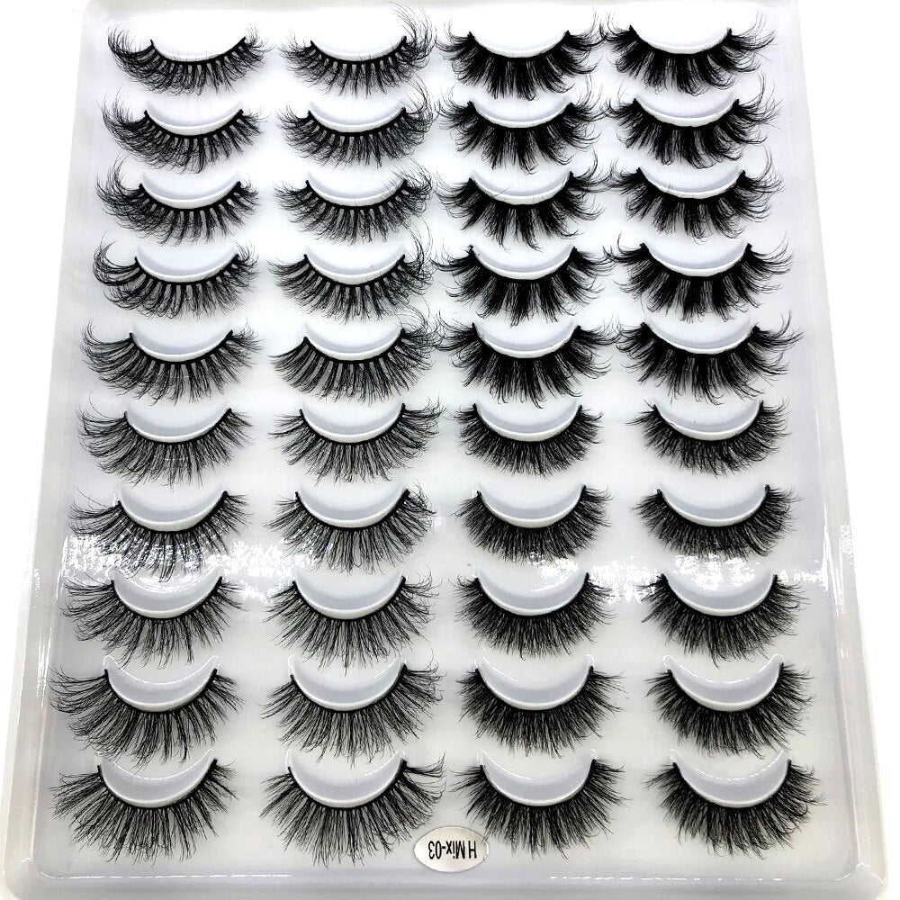 20 pairs long Natural Mink False Eyelashes Cross Dense Handmade Cotton Stalk Eye Lashes Mink Fake Eyelashes