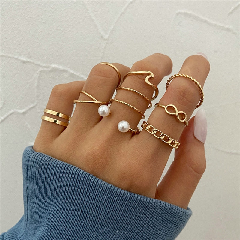 Vintage Bohemian Butterfly Gold Color Ring Sets Zircon Flower Leaf Open Rings for Women Simple Knuckle Accessories