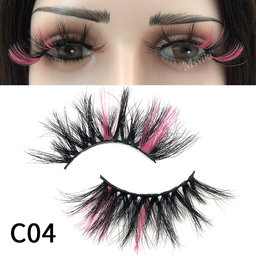 Fluffy 25MM Mink Eyelashes Colored Lashes With Glitter Pink White Red Blue 5D Lashes