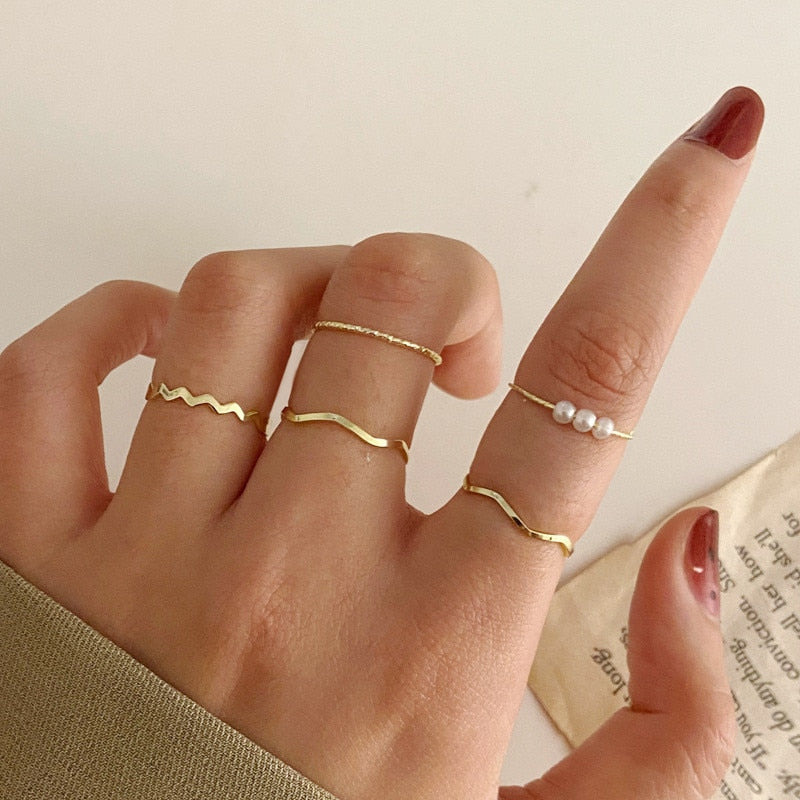 Vintage Bohemian Butterfly Gold Color Ring Sets Zircon Flower Leaf Open Rings for Women Simple Knuckle Accessories