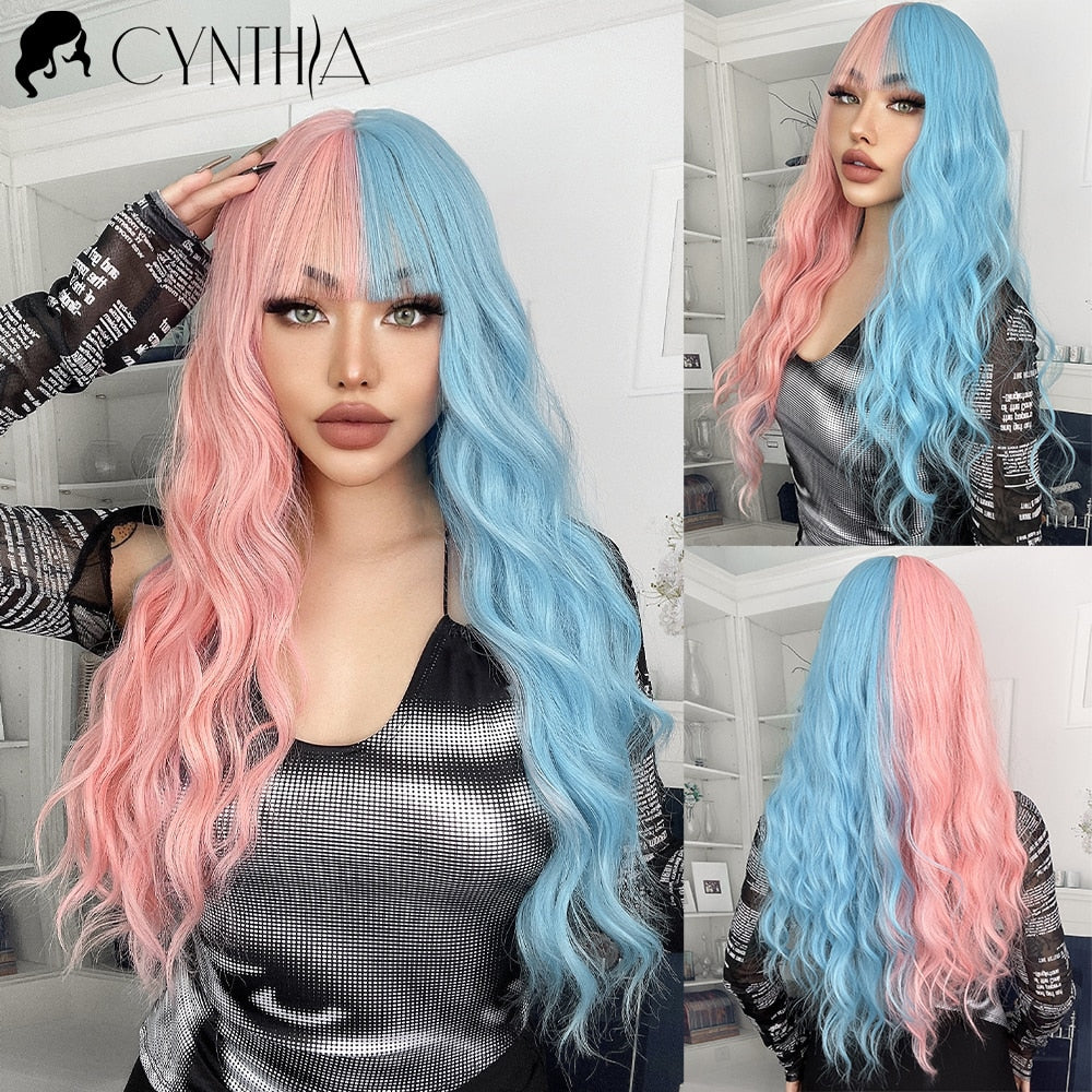 Blonde Synthetic Wig for Woman Long Body Wave Hair Cosplay Lolita Party Natural Heat Resistant Wigs Fiber Daily Hair