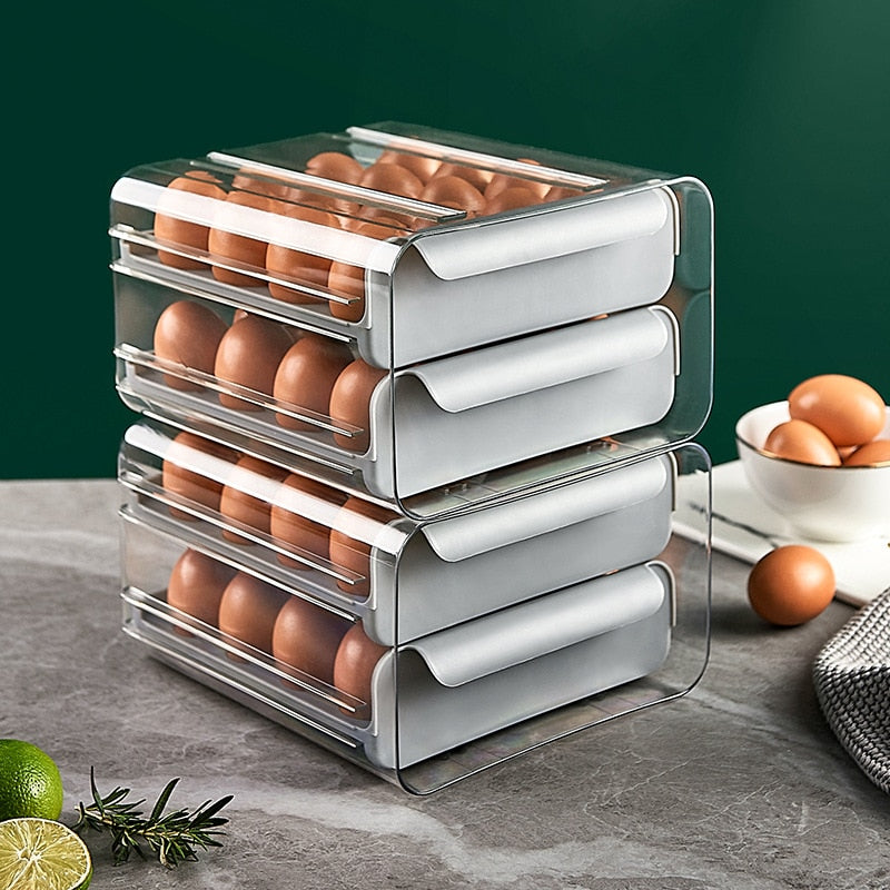 32 Grids Egg Storage Box Refrigerator Transparent Double-Layer Drawer-type Egg Box Container Home Kitchen Egg Holder Organizer