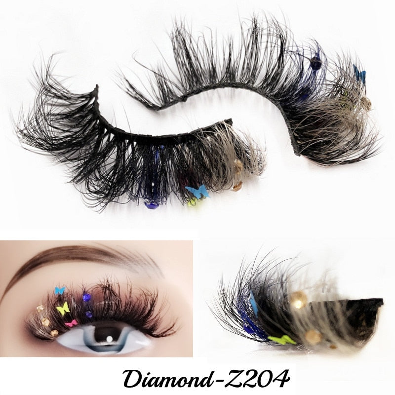 20MM Faux Mink Color Diamond Butterfly Flower Eyelashes Fluffy Wispy Thick Blue Pink Red Bulk False Lashes