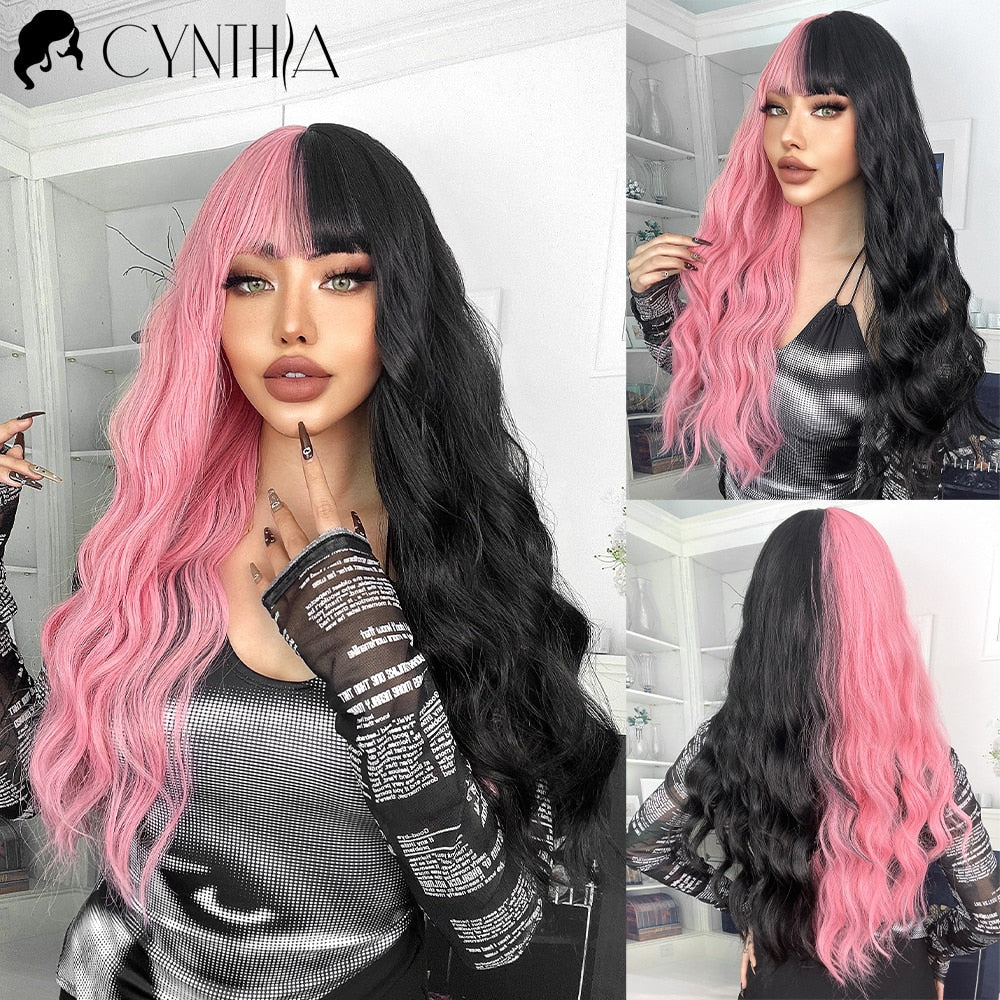 Blonde Synthetic Wig for Woman Long Body Wave Hair Cosplay Lolita Party Natural Heat Resistant Wigs Fiber Daily Hair