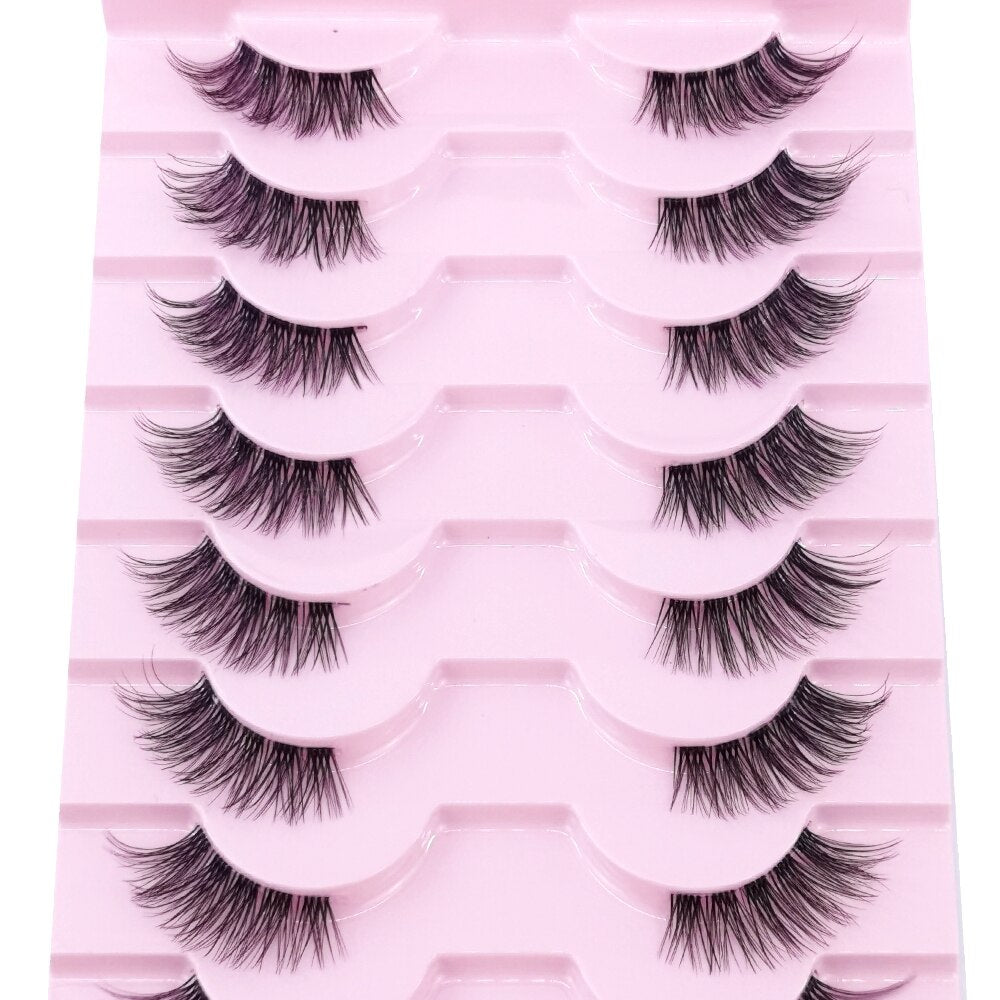 10Pairs Transparent Band Lashes Natural Long 3D Faux Mink False Eyelashes Handmade Fluffy Volume Eye Lash Cilios