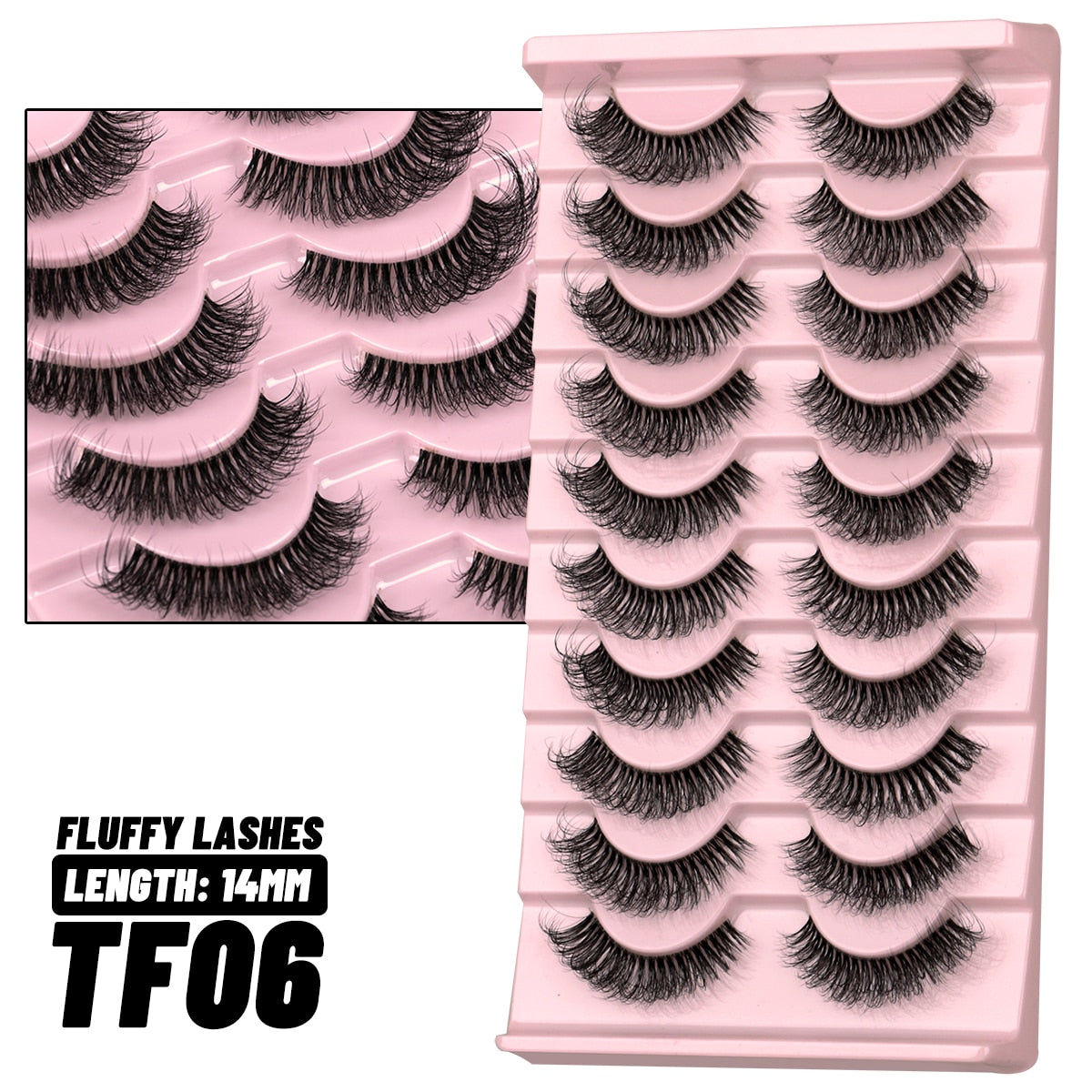 Clear Band Lashes Natural Look Wispy Mink Eyelashes Fluffy 16mm Cat Eye Lashes Pack 5D 10 Pairs Fake Eyelashes