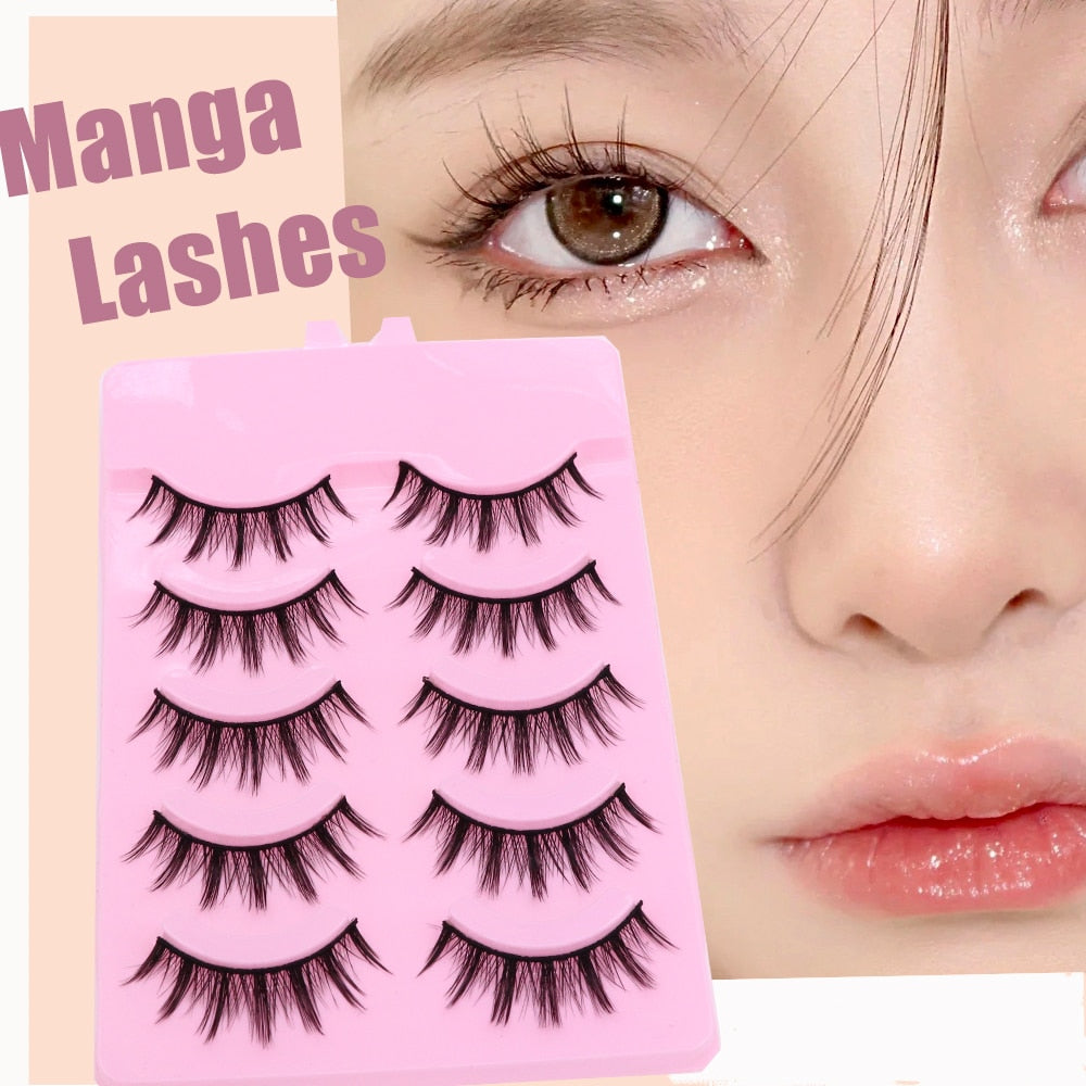 5 Pair Manga Lashes Little Devil Anime Cosplay Natural Wispy Fairy Cross Lashes Manga Fake Eyelashes