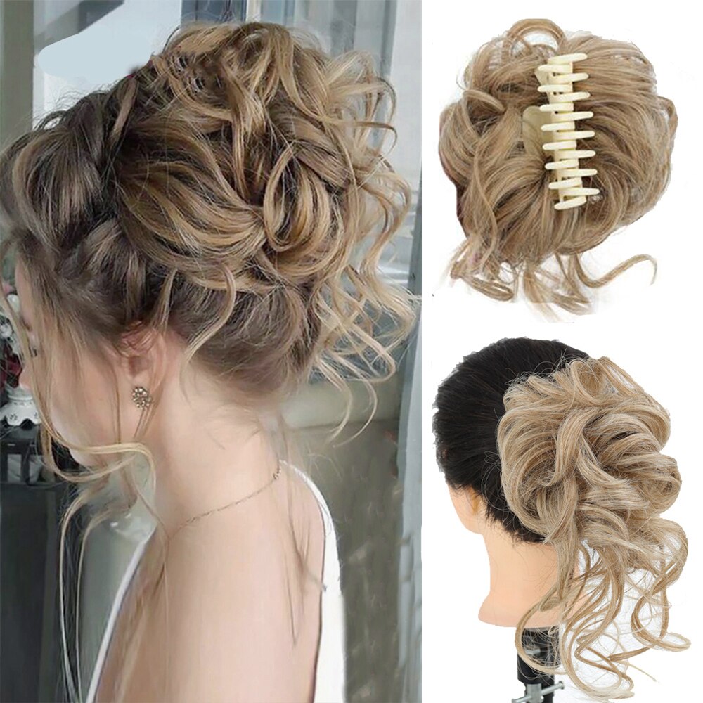 Synthetic Hair Bun Messy Scrunchies Hairpiece Accessories Claw Clip Chignon Curly Fake Hair Elastic Hair Band for Women