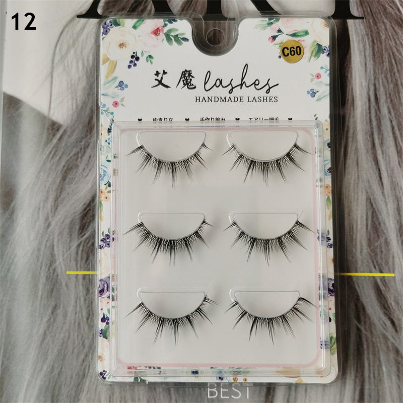 3 Pairs Mink Eyelashes Little Devil False Lash Extension Natural Fairy Wispy Lash Cross Curling Fairy False Eyelashes