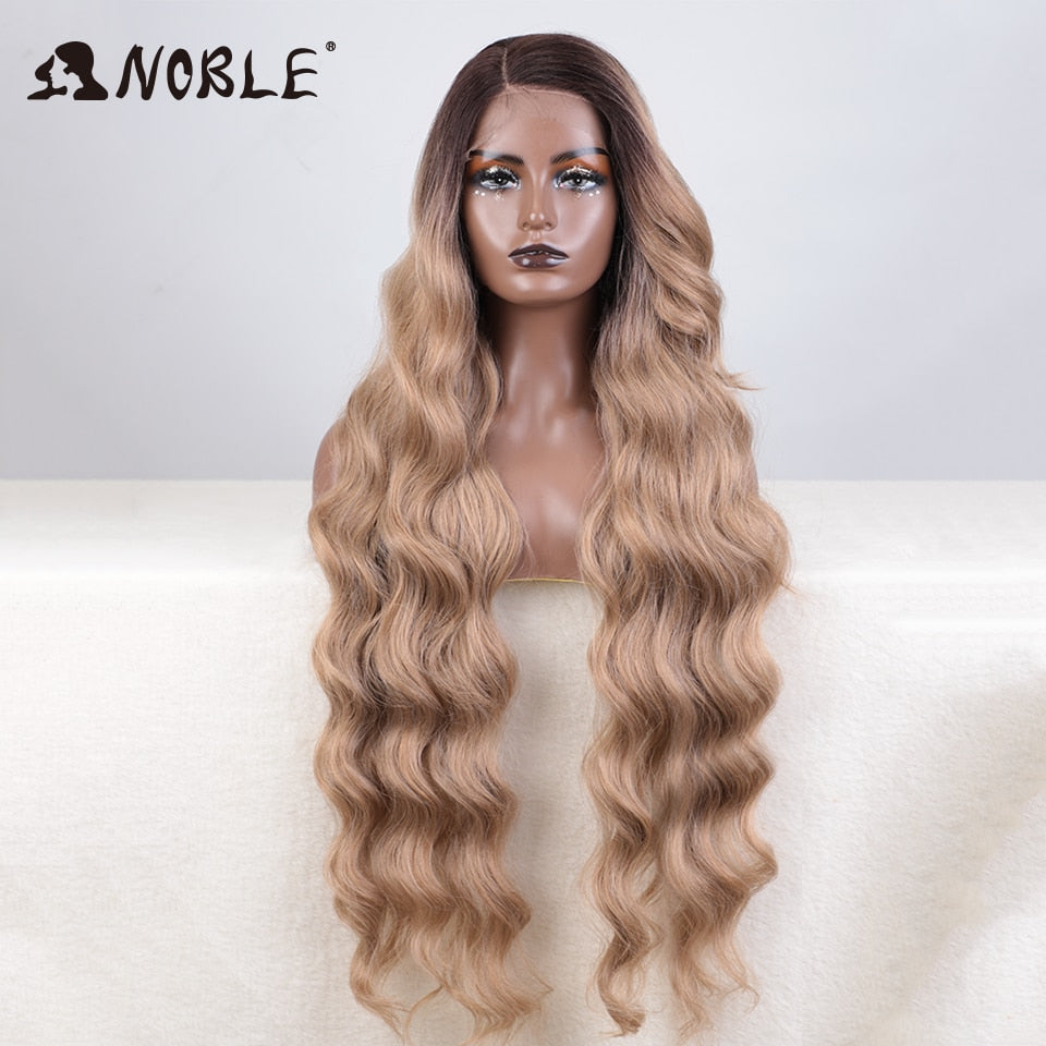 Synthetic Lace Front Wig Long Wavy 36 " Body Wavy Side Part Lace Wig For Women Lace Front Wig Ombre Blonde Cosplay Wig