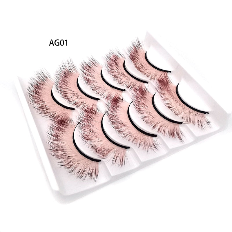 Gradient Color False Eyelashes 5pairs 3D Faux 100% Mink Fake Lashes Hair Fluffy Soft Lash Extension Reusable