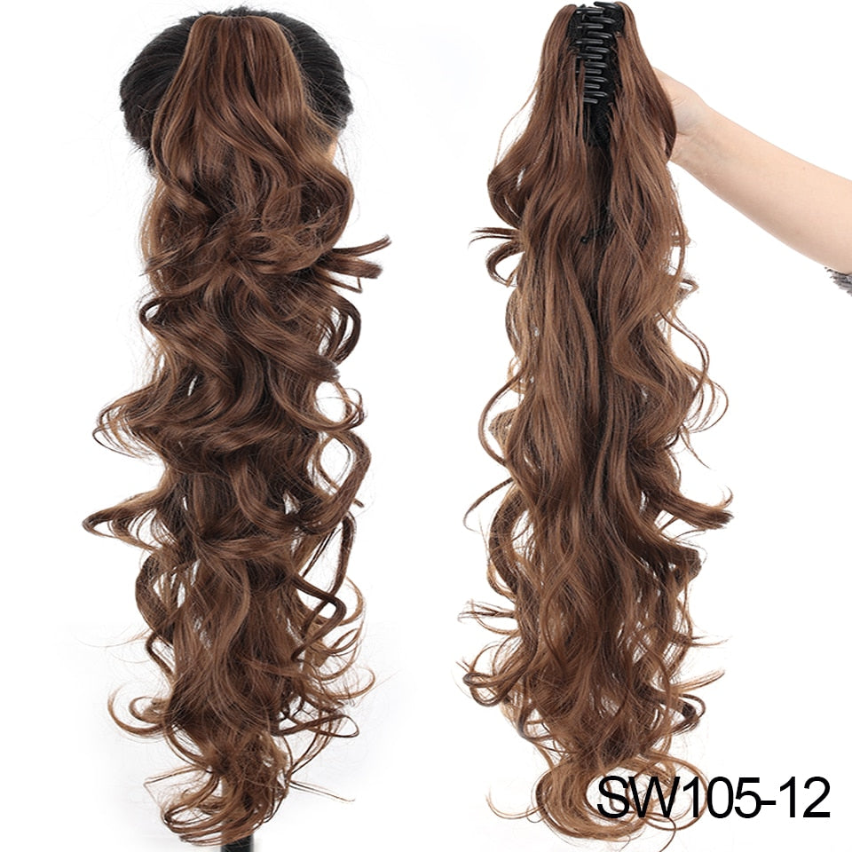 Synthetic Claw Clip Ponytail Extension Wavy Ponytail Long Straight Hair Ponytail Extension Clip Type Ladies Wig