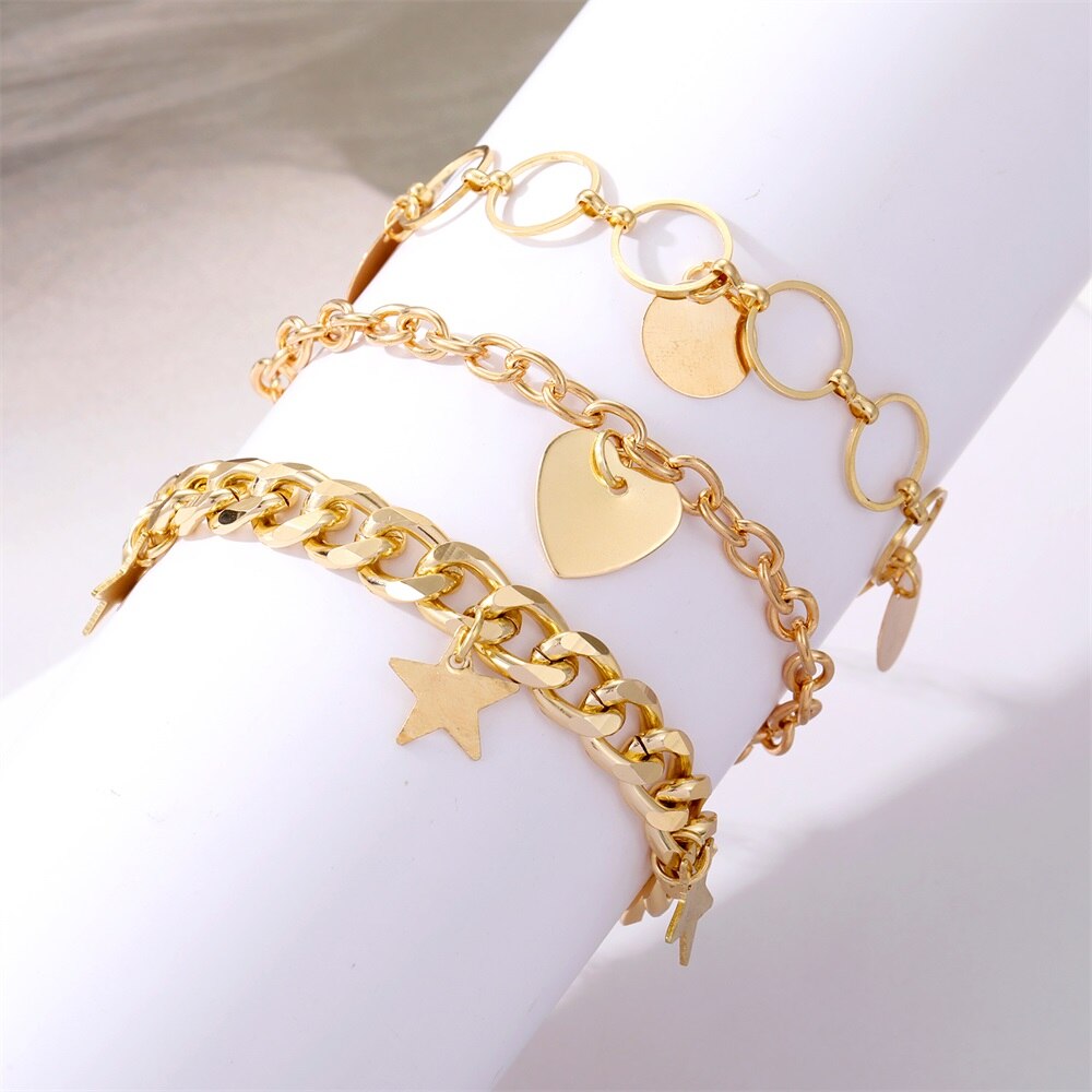 Bohemian Gold Color Angel Bracelets for Women Boho Jewelry Geometric Layered Pearl Hand Chain Charm Bracelet Set