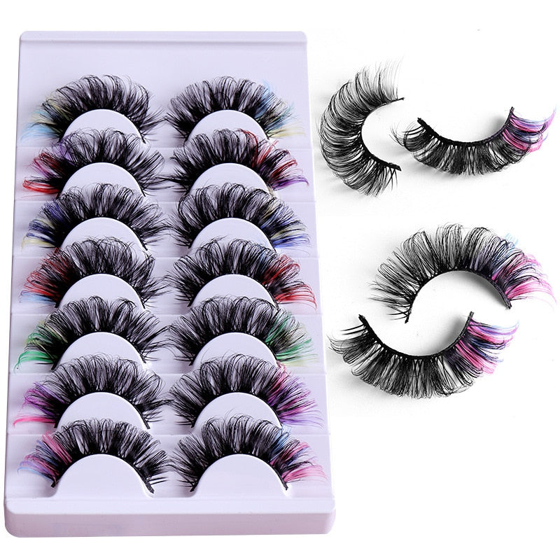 7pairs colored lashes makeup color eyelashes lash extension supplies d curl strip lashes