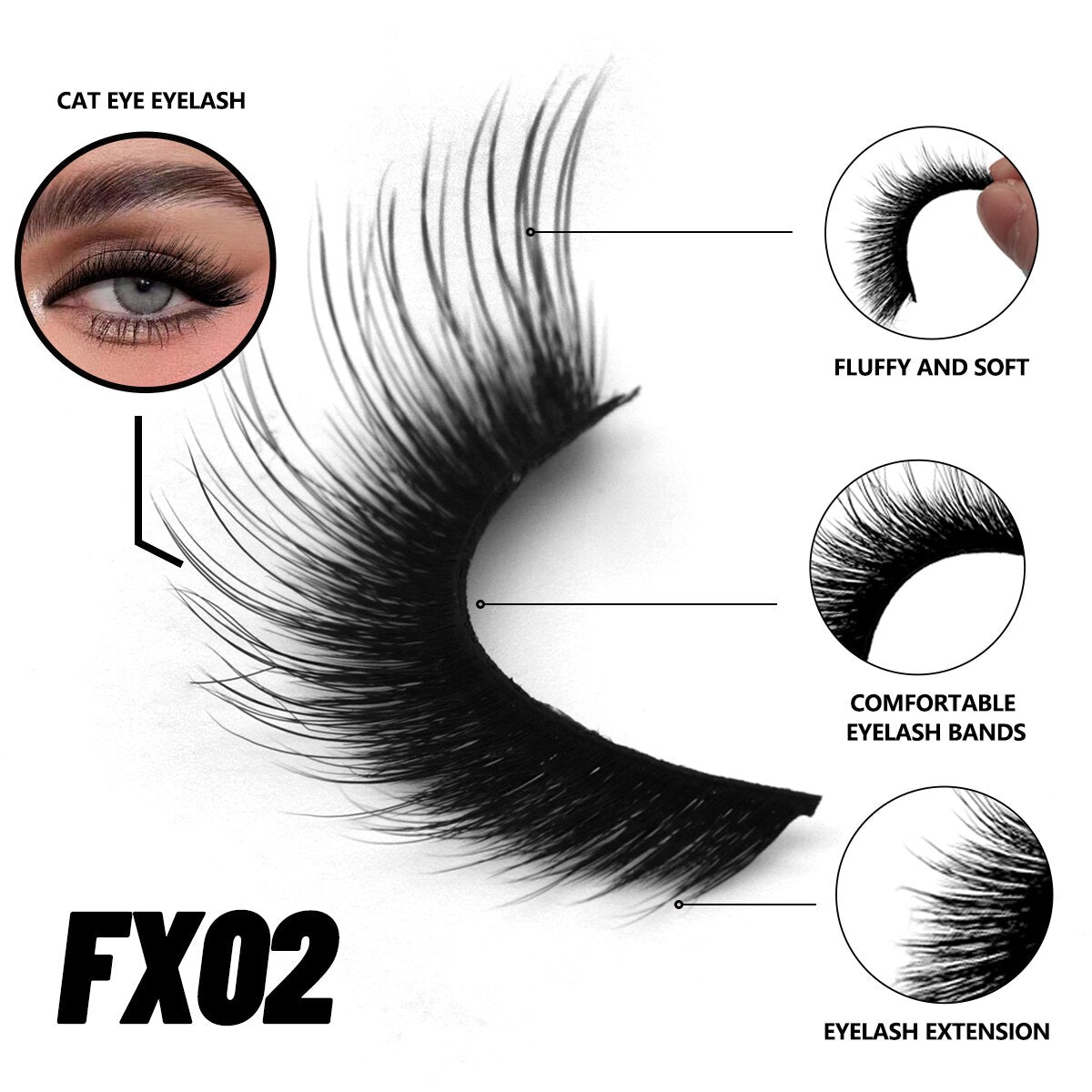 Cat Eye Lashes Faux Mink Eyelashes Natural long Full Strip Lashes Winged End Eye Elongated Fake Lashes Soft Eyelashes