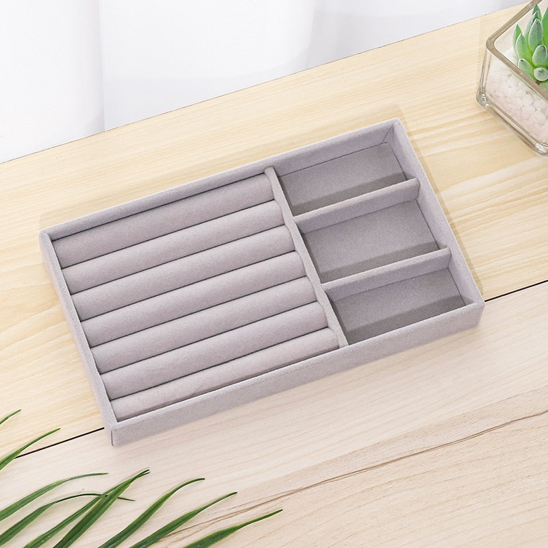 Flannelette Jewelry Display Stackable Exquisite Jewellery Holder Portable Ring Earrings Necklace Organizer Box Organizator