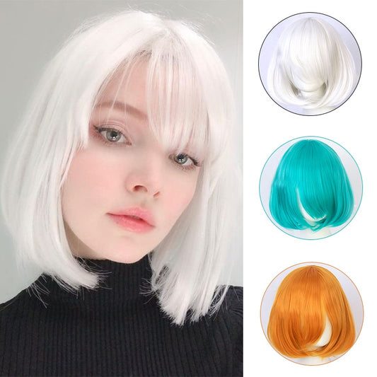 Concubine Synthetic Cosplay Wig With Bangs Toupee Bob Short Pink Blonde White Lolita Women Wigs Natural Anime