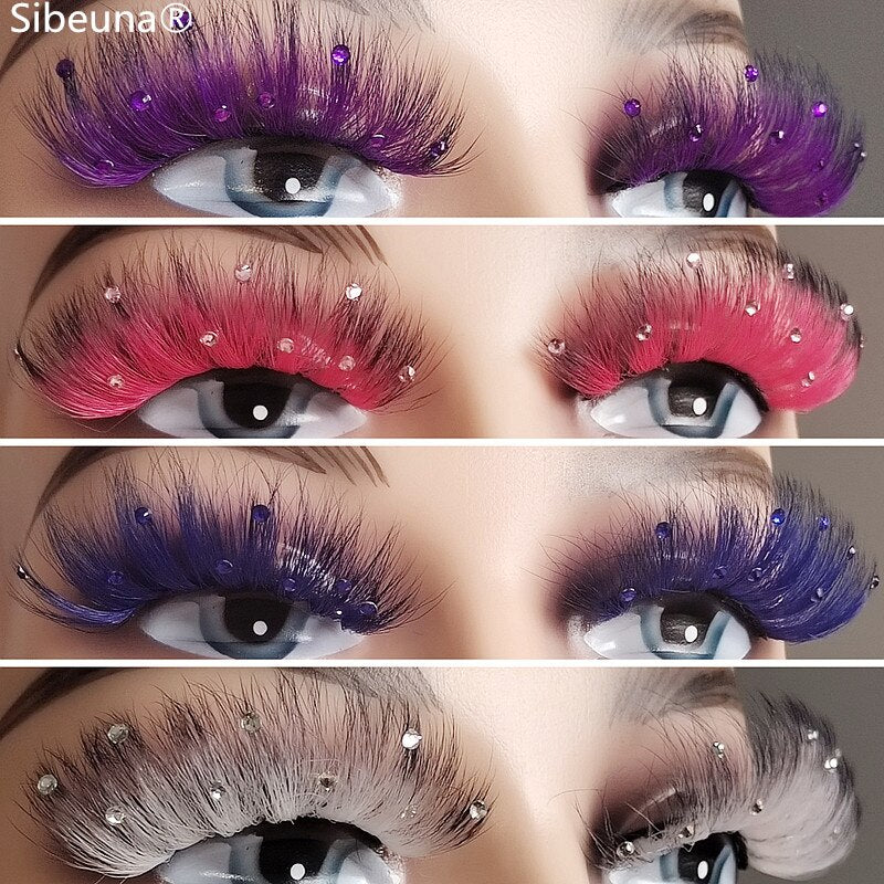 Colored Diamond Glitter 8D False Eyelashes Color Sequin Fuax Mink Lashes Natural Long Stage Colorful Rainbow eyelashes