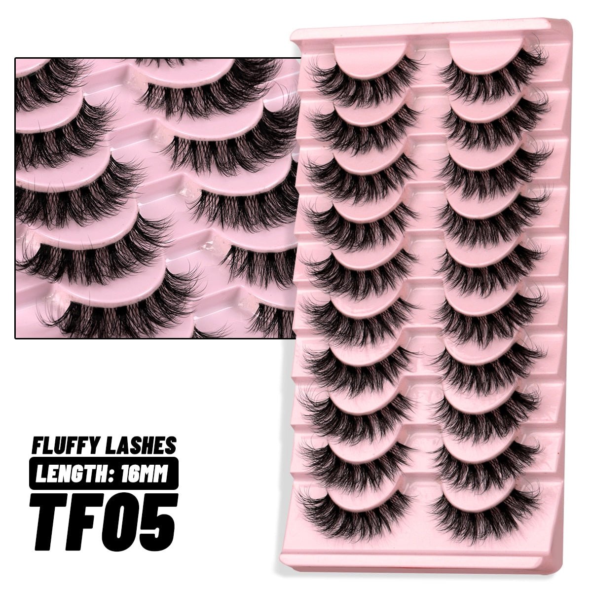 Clear Band Lashes Natural Look Wispy Mink Eyelashes Fluffy 16mm Cat Eye Lashes Pack 5D 10 Pairs Fake Eyelashes