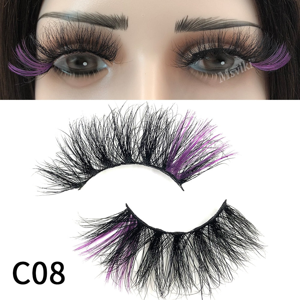 Fluffy 25MM Mink Eyelashes Colored Lashes With Glitter Pink White Red Blue 5D Lashes