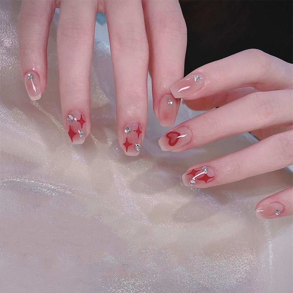 24 Pcs Artificial Wavy Line Long Round Almond False Nails Wearable French Fake Nails Full Cover Nail Tips Press On Nails