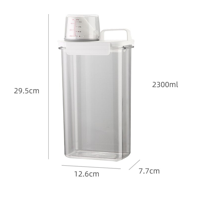 Airtight Food Storage Container Transparent Kitchen Cereal Storage Jars with Measuring Cup Pouring Spout Cabinet Organizer Box