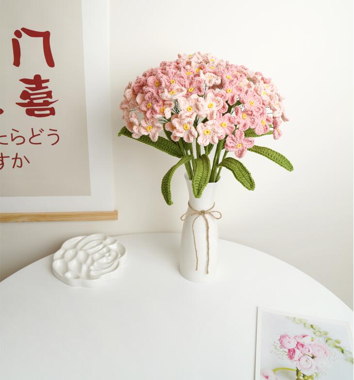 Finished 10pcs Hand-knitted Forget-me-not Yarn Crochet Decorative Artificial Flowers Home Decoration
