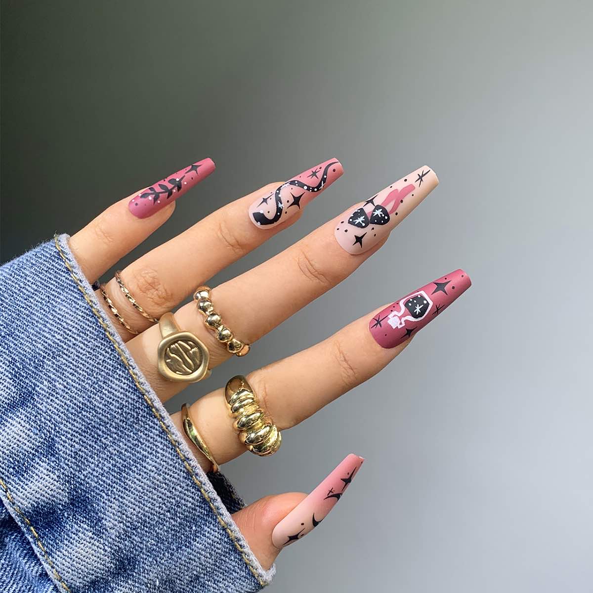24/30Pcs Pink Leopard Designs False Nails French Long Coffin Fake Nail Artificial Full Cover Nail Art Tips Press on Nail