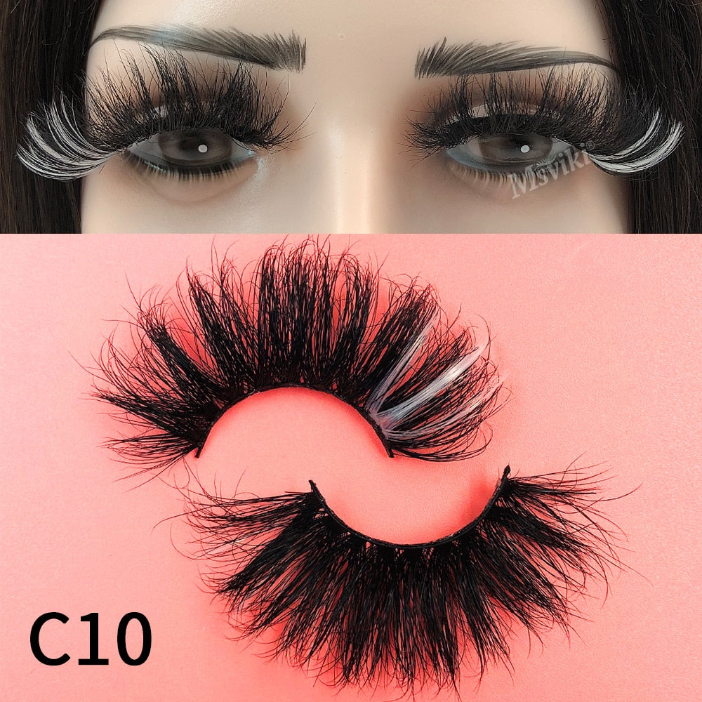 Fluffy 25MM Mink Eyelashes Colored Lashes With Glitter Pink White Red Blue 5D Lashes
