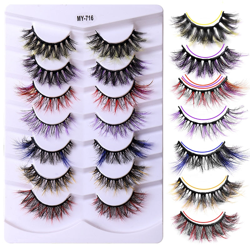7pairs Colored Lashes 22 Styles 3d Mink Lashes Dramatic Colorful Natural Eyelashes Extension Fake Eyelashes