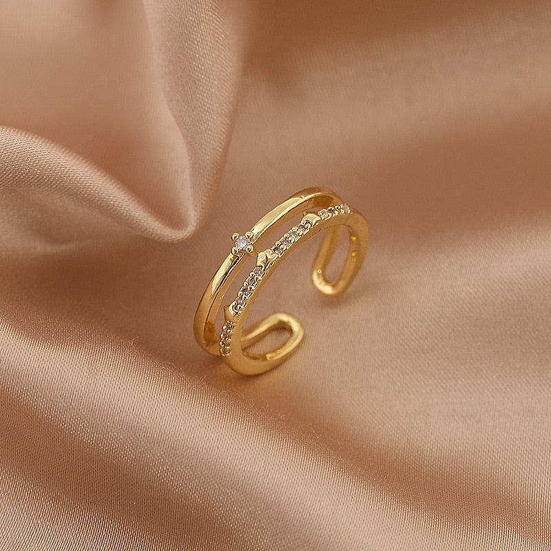 Luxury Gold Color Pearl Zircon Rings Vintage Sexy Open Joint Elegant