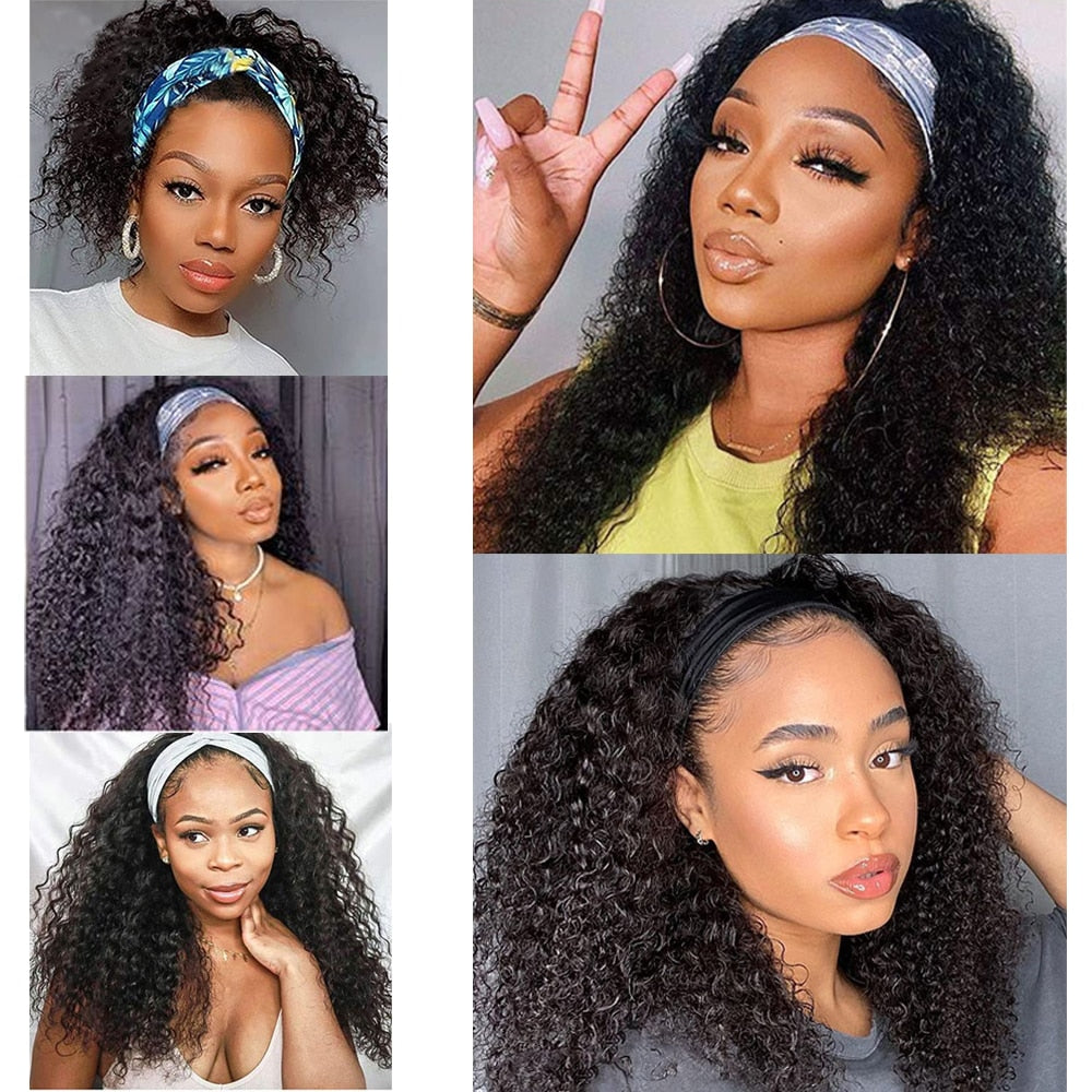 Black curly Hair Headband Wigs 18 Inches Ombre Brown Afro Kinky Curly Hair Soku Glueless Wig 150% Density