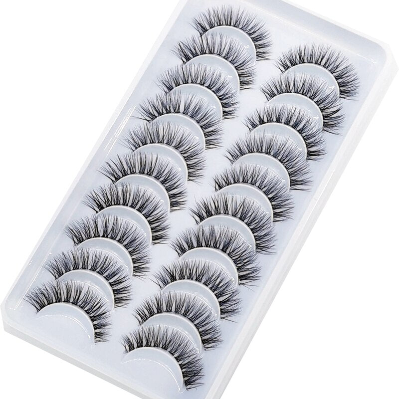 Invisible band Lashes 10 Pairs 3D Faux Mink Lashes Natural short Transparent Terrier Lashes Clear Band Soft Eyelashes Extension