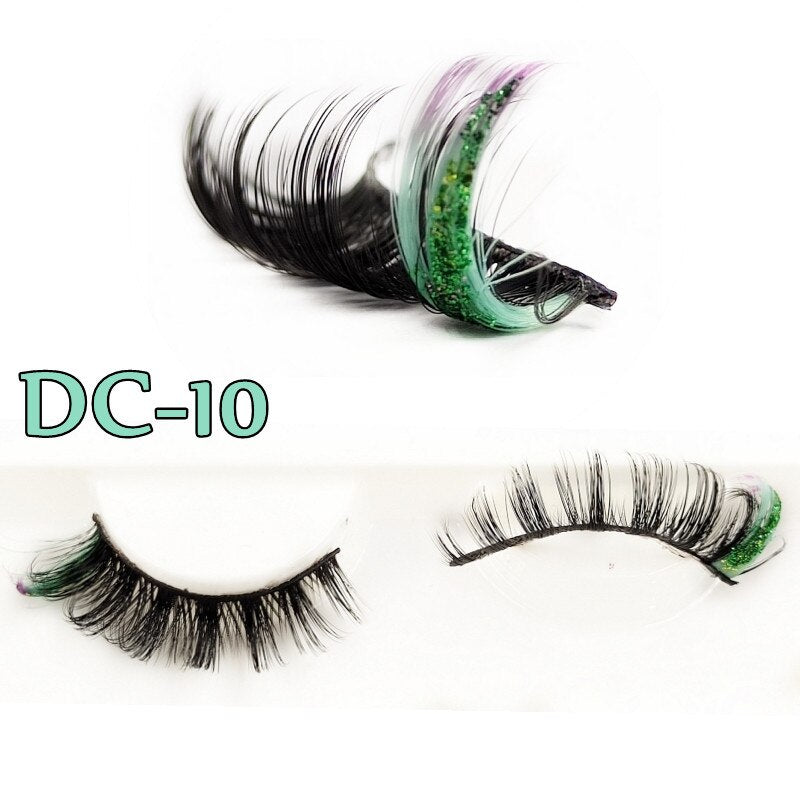 Shiny Red Blue Purple Pink Mix 3D Colored Eyelashes Ombre Vegan Strip D Curl Lashes Natural Dramatic Glitter Lashes