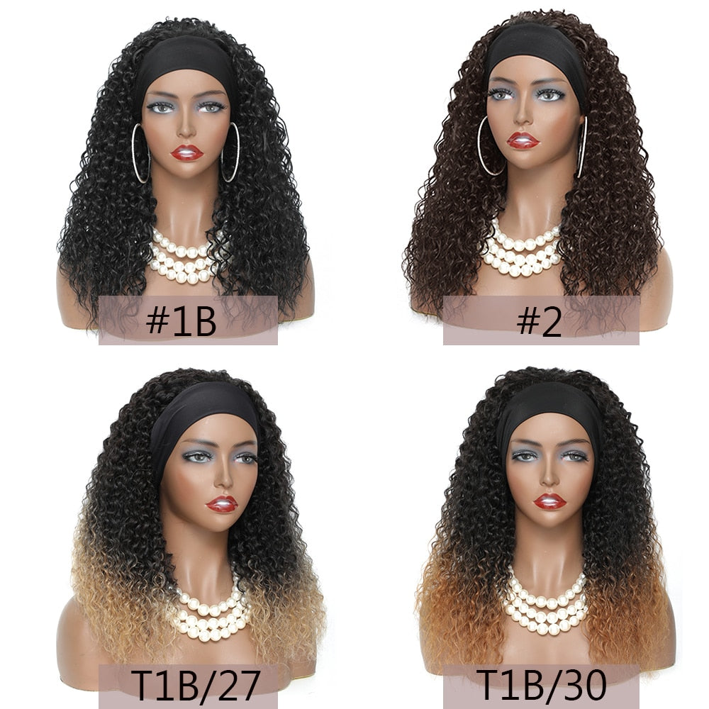 Black curly Hair Headband Wigs 18 Inches Ombre Brown Afro Kinky Curly Hair Soku Glueless Wig 150% Density