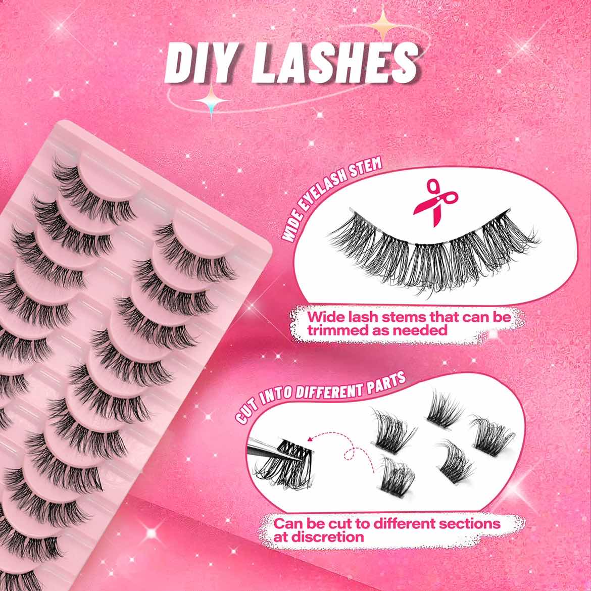 Manga Lashes 10 Pairs 3D Clear Band Lashes Natural Look Wispy Mink Eyelashes Fluffy Cat Eye Lashes Pack Fake Eyelashes