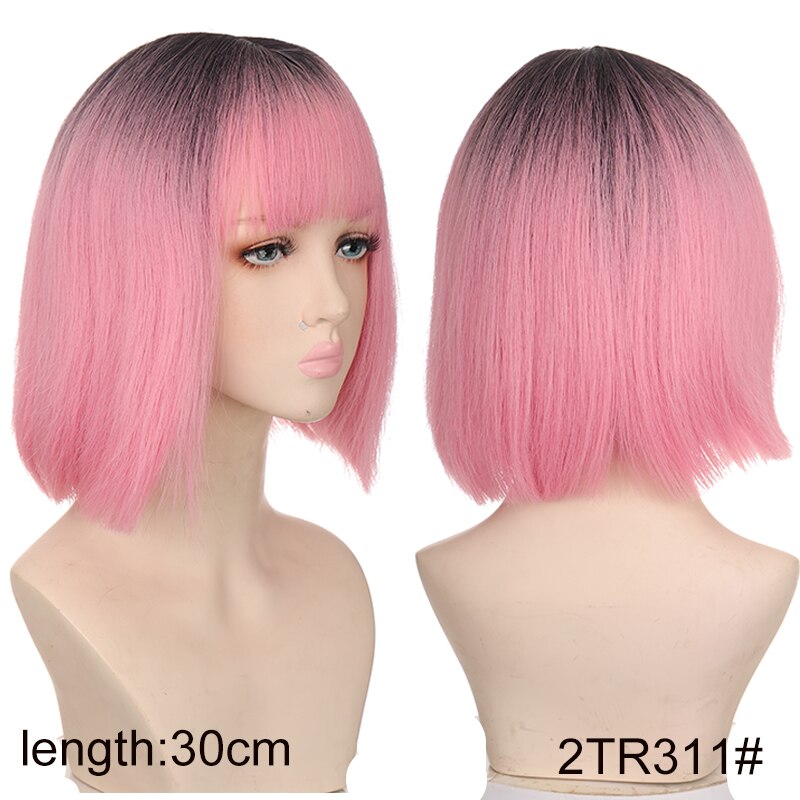 Synthetic Short Water Wave Cosplay Bob Wig with Bangs Heat-resistant Fiber Lolita Wigs For Women Daily Wear