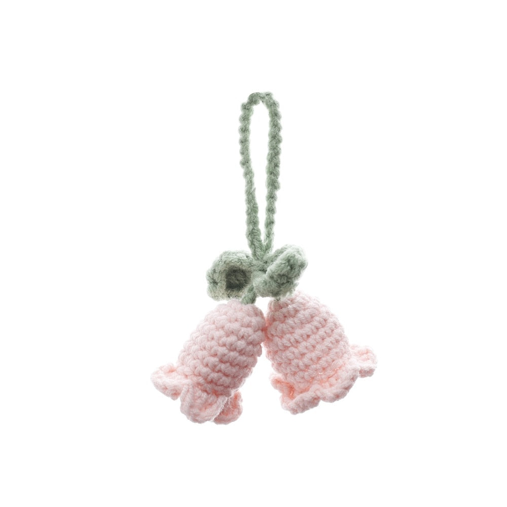 Handmade Flower Knitted Keychain Keyring Women Crocheted Wool Flower Leaf Bag Pendants Car Key Ring Fresh Handbag Charms Gifts