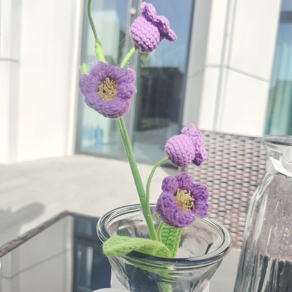 5pcs Finished Handmade Hand-knitted Yarn Crochet Lily of the Valley Artificial Flowers Bouquet Birthday Gift Home Decor