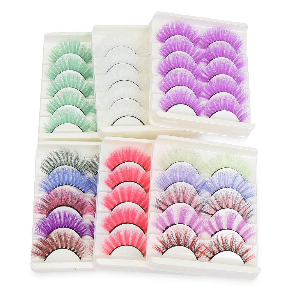 1/5Pairs Colored Eyelash 3D Mink Lashes Colorful Fake Eyelashes Faux Wispy Natural Eyelashes