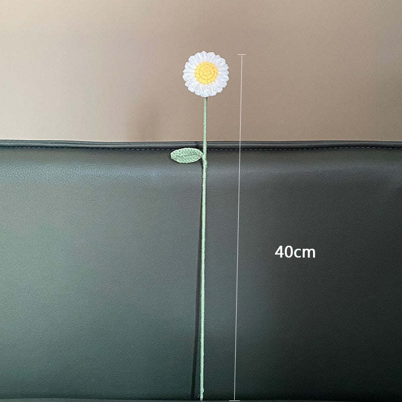 Hand-Knitted Daisy Bouquet Handmade Crochet Fake Flowers Knit Chamomile Flower Finished Decoration Home Decorative