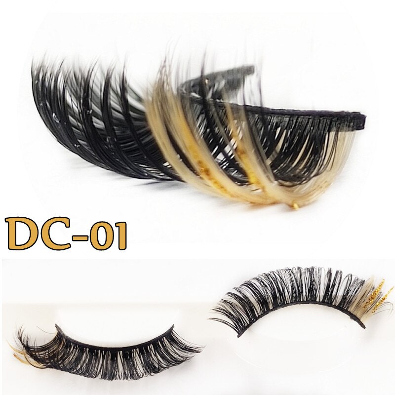 Shiny Red Blue Purple Pink Mix 3D Colored Eyelashes Ombre Vegan Strip D Curl Lashes Natural Dramatic Glitter Lashes