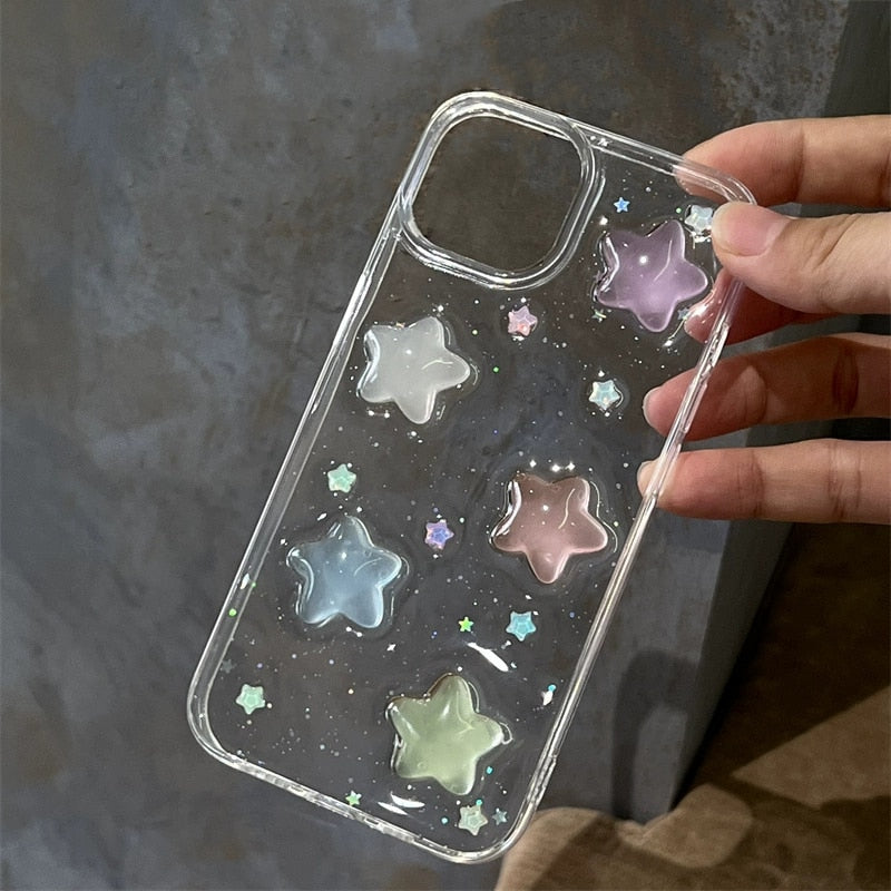 Cute Candy Star Shining Clear Case For Iphone 14 13 12 11 Pro Max MiNi Plus Glitter 3D Epoxy Soft Cover Korea Japan Girl Shell